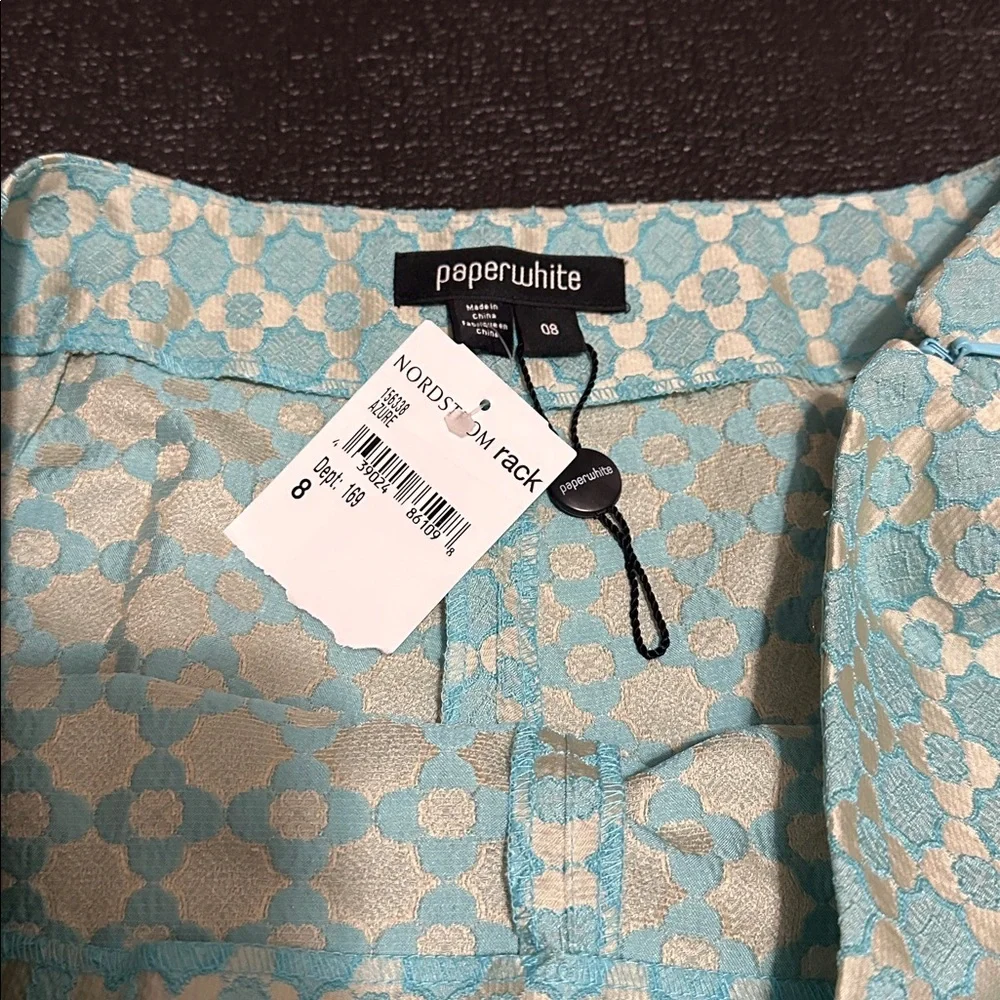 NWT Nordstrom Paperwhite Blue and Cream Textured Pants size 8 - Picture 3 of 9